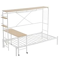 Amazon｜【ホワイト】 ロフトベッド パイプベッド デスク付き シングル